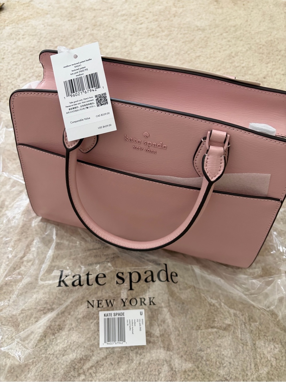 kate spade Pink Leather Tote with Contrast Edge Trim